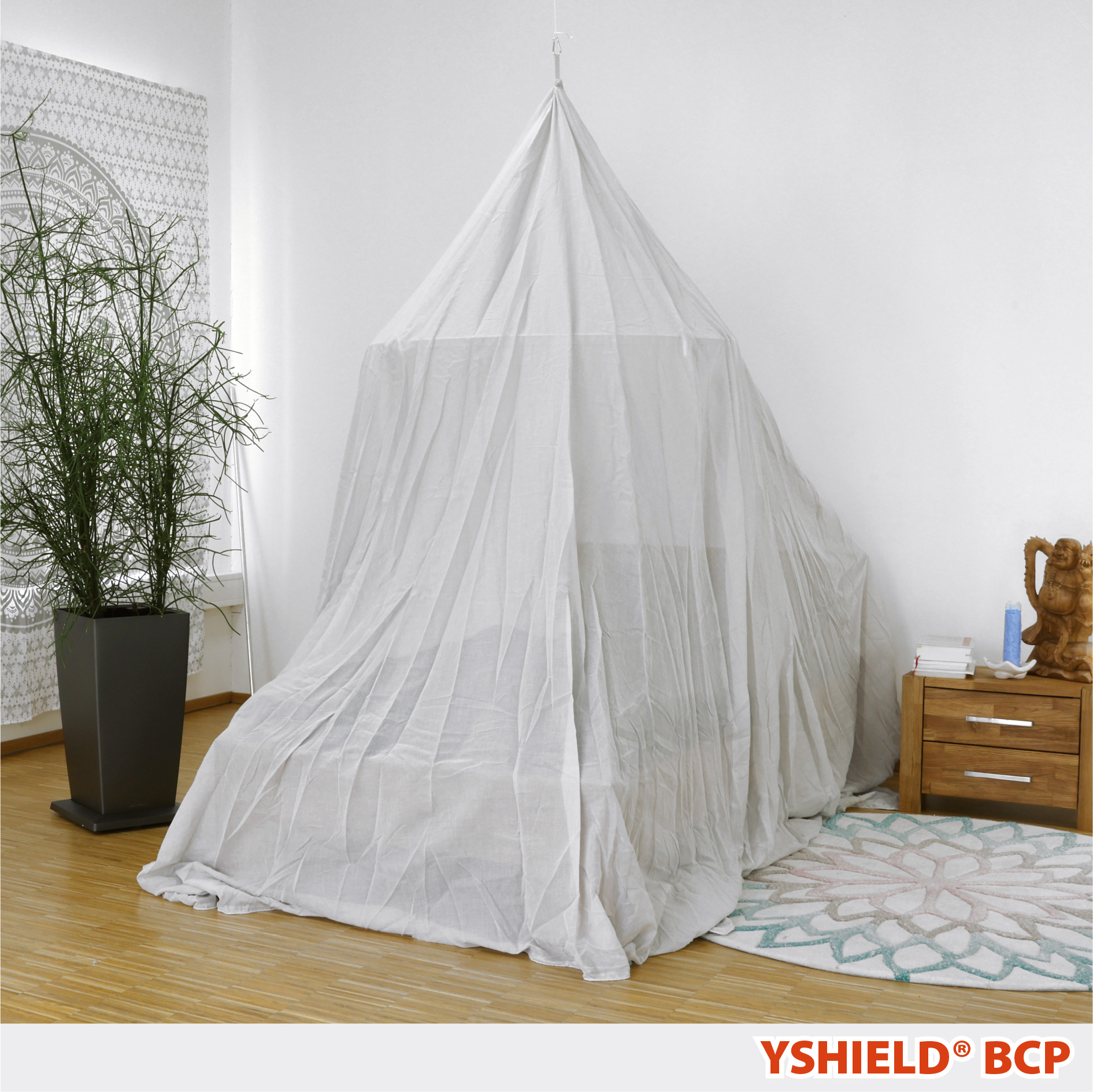 YSHIELD® BCP | Abschirmbaldachin | Pyramide | SILVER-COTTON – Bild 1